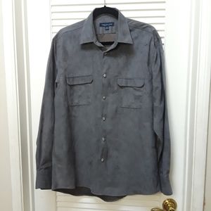 Michelsons Studio London M Mens Button-up Long Sleeve Shirt Gray Medium